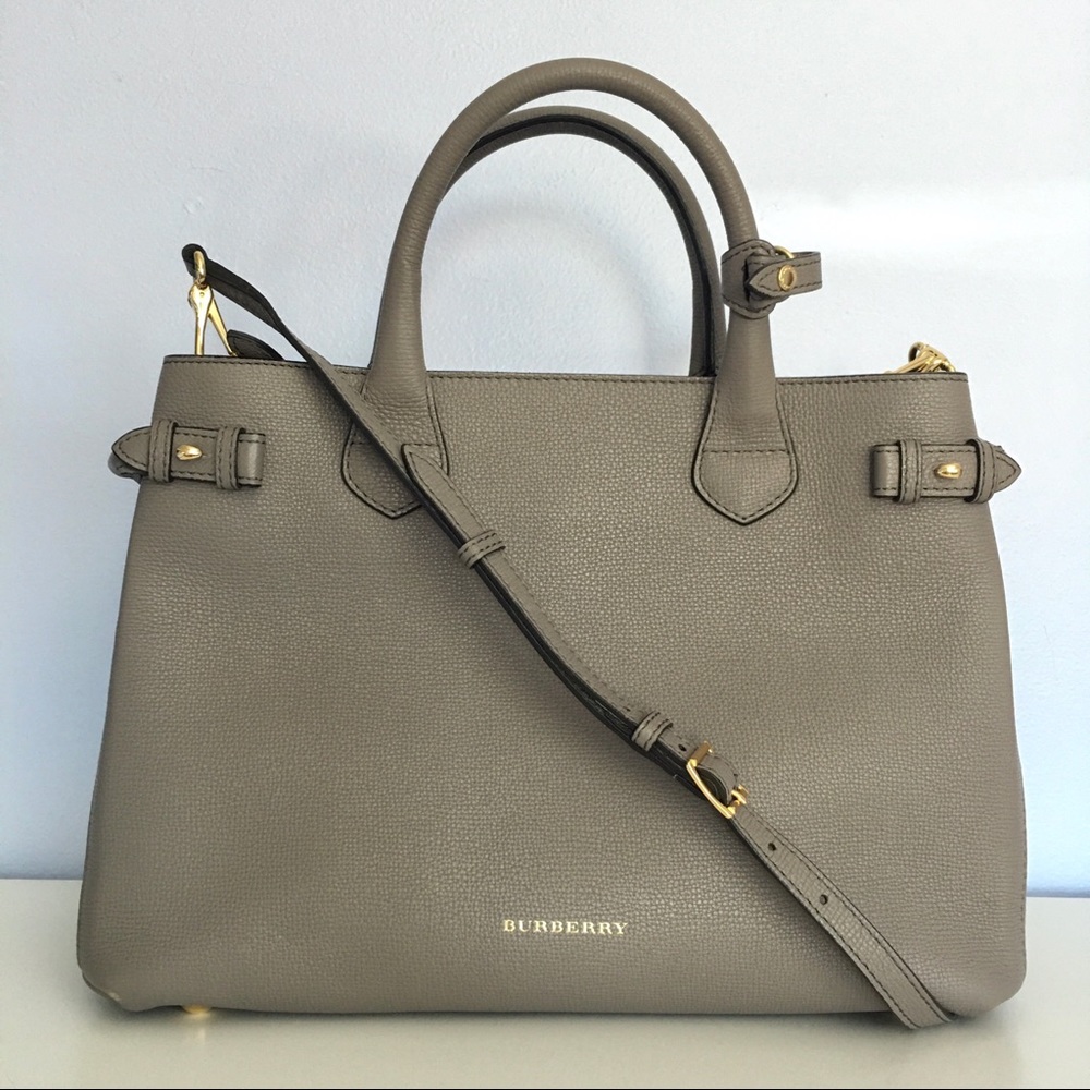 Burberry grey leather banner designer medium tote bag